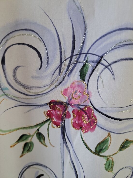 Hand-Painted Creative Artwear White Button-Up Shirt  Floral  Bird Women's Med - Picture 5 of 12